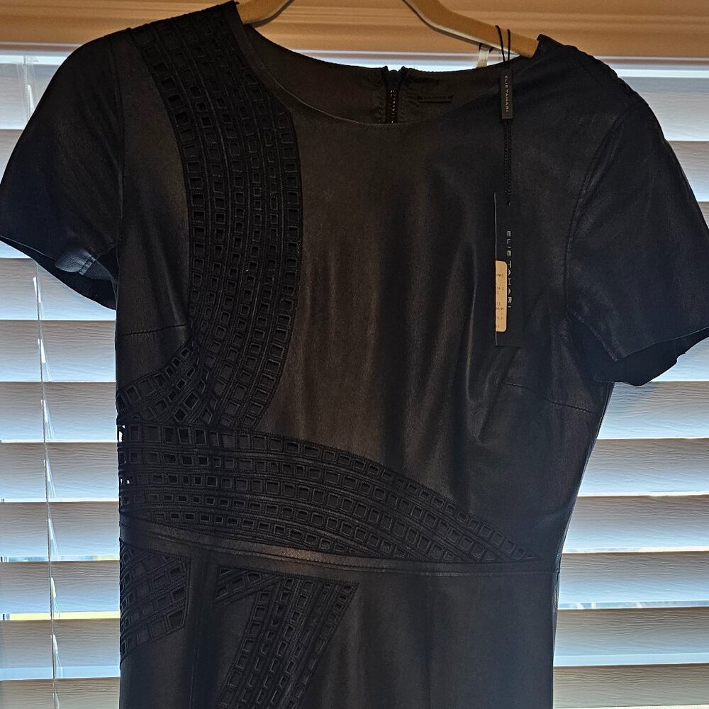 High end black leather dress